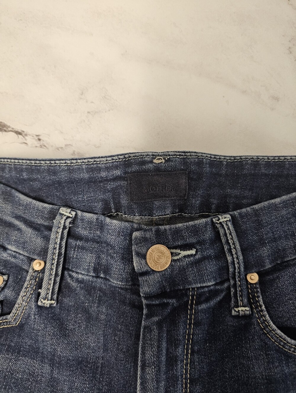 MOTHER The Looker Crop Mid Rise Skinny Dark Blue On The Edge Jeans 27 Preowned - Picture 7 of 11